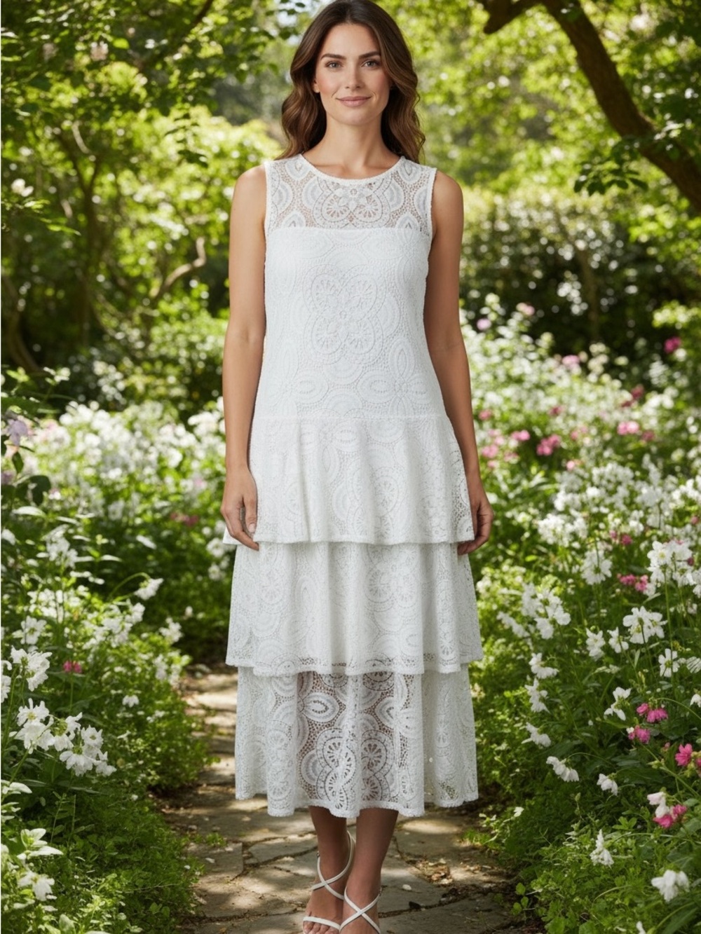 Calvi Klein size 6 White lace lined midi dress Nordstrom NWT reg$169 now$85